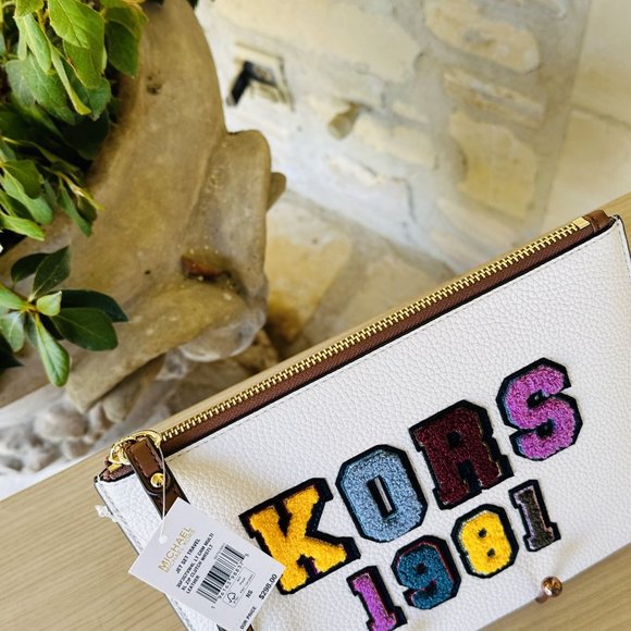 Michael Kors Mirella MD Embellished Tote Bag/ Clutch Wristlet Leather Cream Mult - Picture 13 of 16